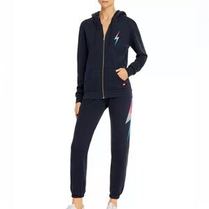 Aviator Nation Black Hoodie with Multicolor Lightning Bolt